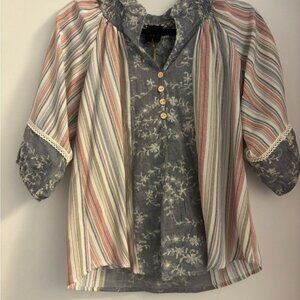 Anthropologie W5 striped Floral Blouse with Button Details M new